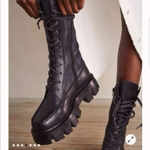 Free People - Black Chunky Lace-Up Boots